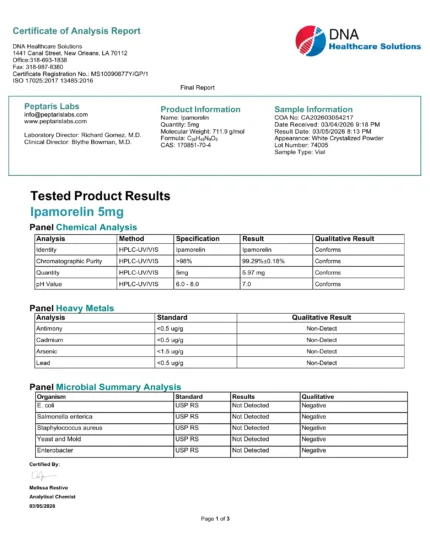 IPAMORELIN 5MG COA