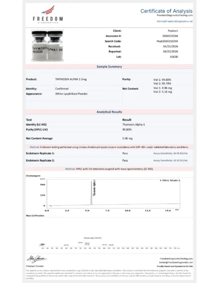 Thymosin Alpha-1 5mg Research Peptide â Lyophilized Vial | For Laboratory Research Use Only COA