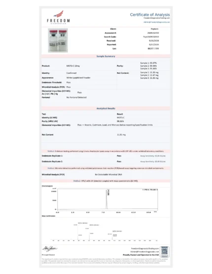 MOTS-C 10mg Peptide 99% Lab Tested COA